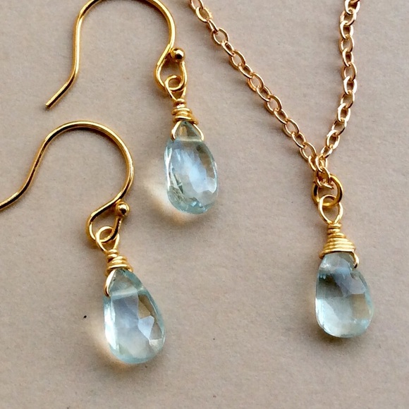 Natural Aquamarine Gold Plated Necklace & Earrings - Picture 16 of 16